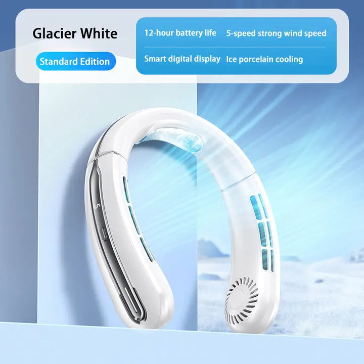 New 100 Level Digital Neck Hanging Fan For Students' Outdoor Sports, Portable Usb Mini Neck Hanging Fan Peaceful Pleasures Health and Wellness White-5 levels