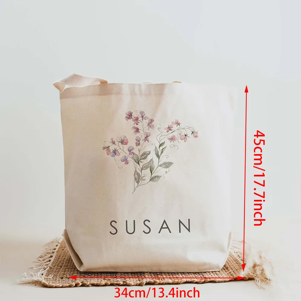 Custom Birth Month Flower Canvas Tote Bag | Personalized Gift
