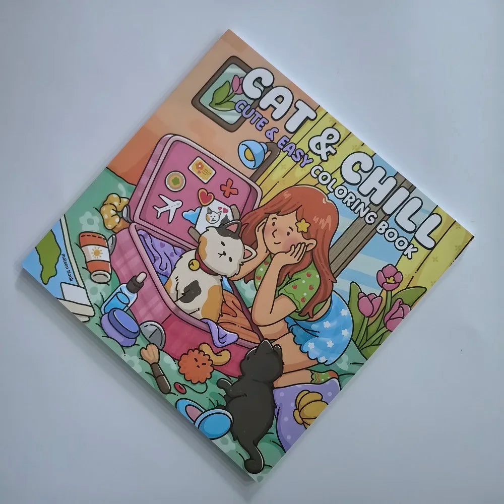 Cat Girl Cute Easy Coloring Book Adults Stress Relief Drawing Perfect