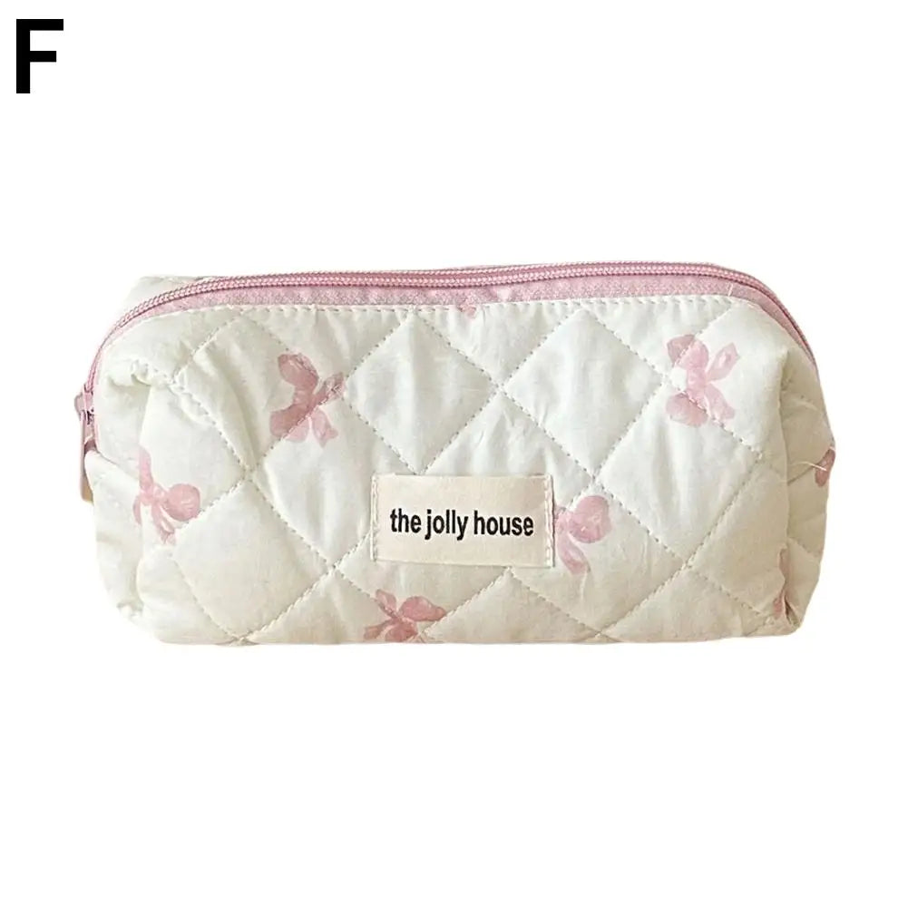 Quilted Makeup Bag 3 Sizes Floral Toiletry Cosmetic Pouch Makeup Organizer Travel Floral Bag for Bridesmaid Gifts, Daily Use Peaceful Pleasures Health and Wellness pink-S