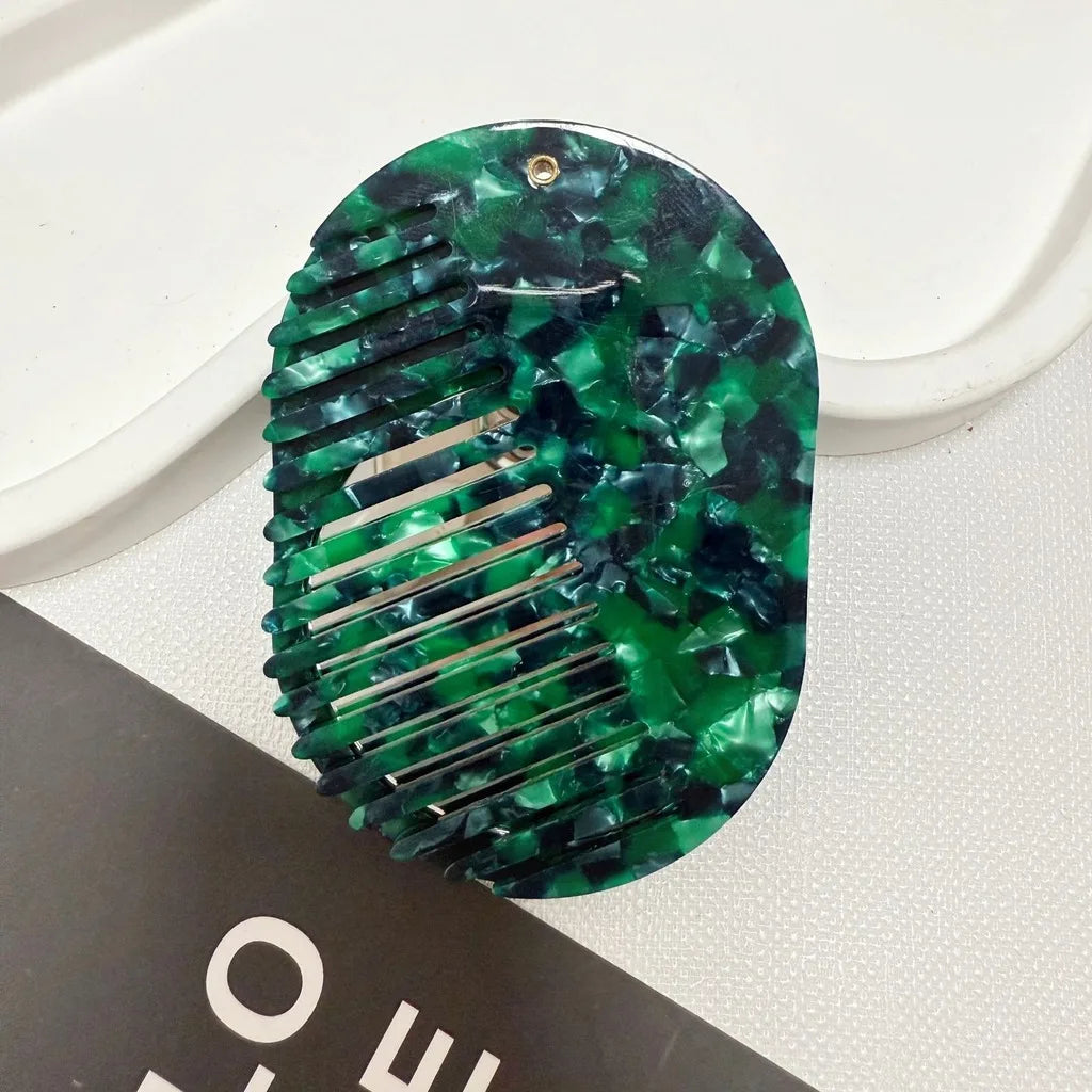 2-in-1 Folding Mirror Comb | Acetate Pocket Travel Hair Brush
