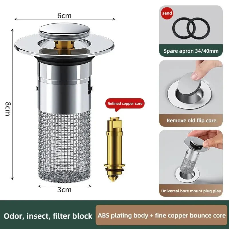 Press-Type Sink Drain Plug – Odor-Proof & Stainless Steel