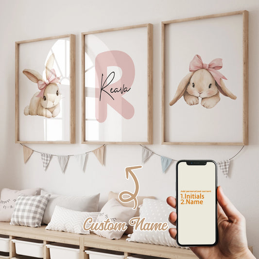 3-Piece Personalized Rabbit Canvas Wall Art | Kids Room Decor Canvas Wall Art Set Peaceful Pleasures Health and Wellness GA-N044-3pcs 40x60cm Unframed