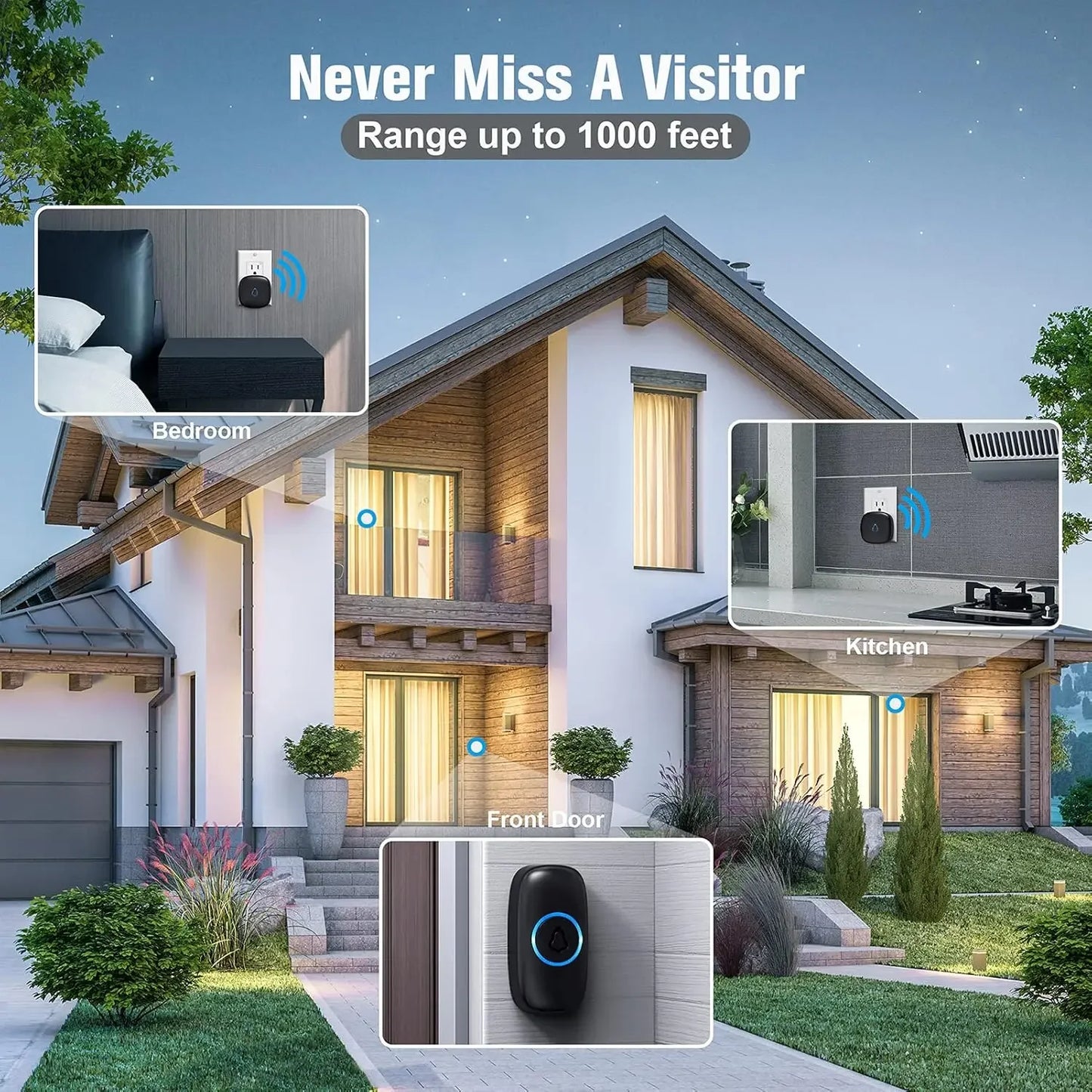 Wireless Doorbell with 2 Receivers, Adjustable Volume, 58 Chimes, LED Light, 1000Ft Range, Easy Installation Peaceful Pleasures Health and Wellness