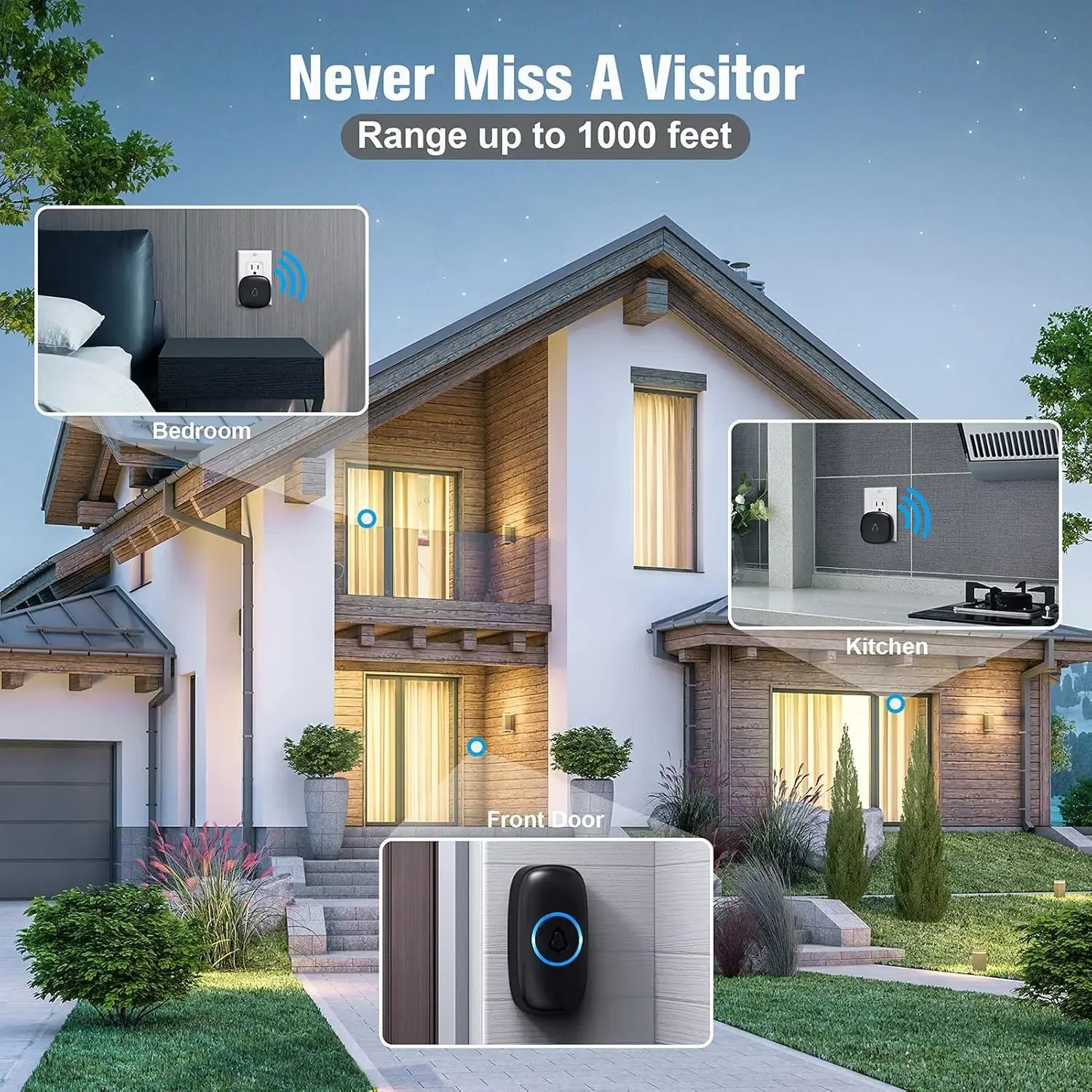 Wireless Doorbell with 2 Receivers, Adjustable Volume, 58 Chimes, LED Light, 1000Ft Range, Easy Installation Peaceful Pleasures Health and Wellness