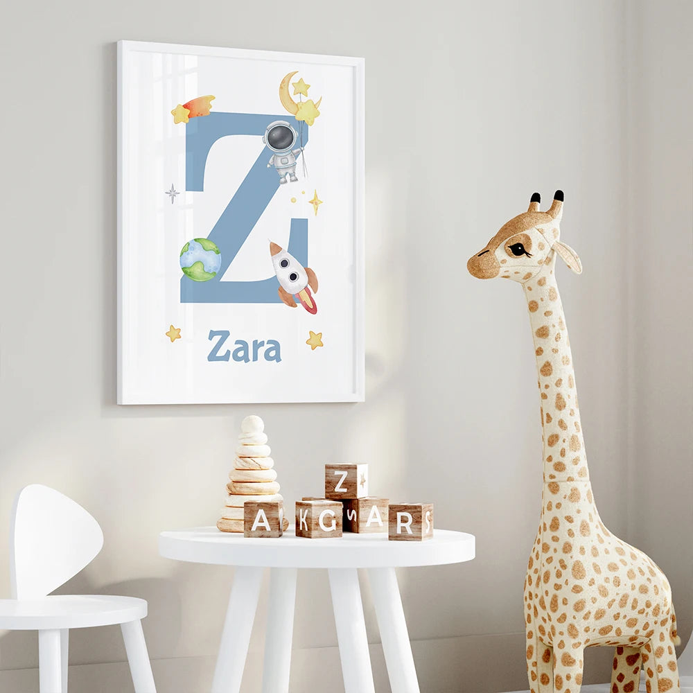 3-Piece Personalized Blue Planet Canvas Wall Art | Kids Decor