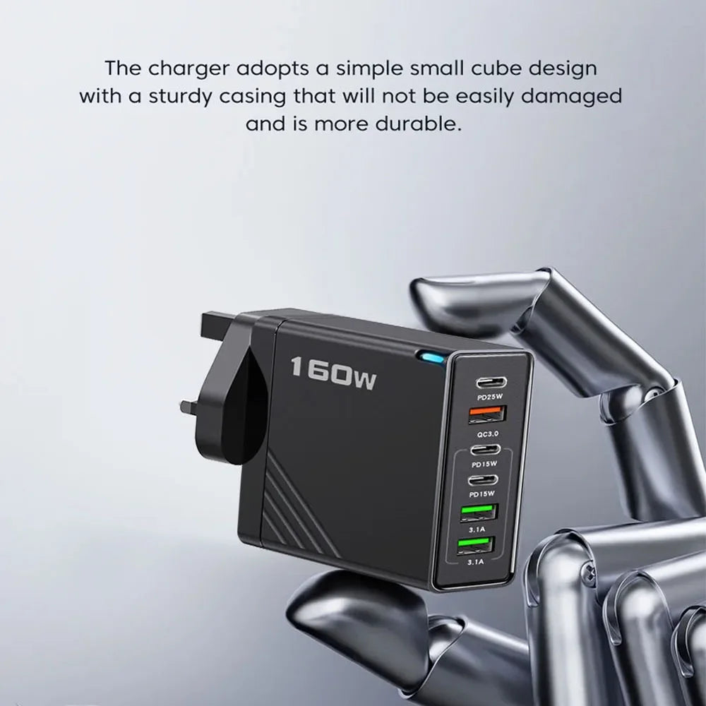 160W 6-Port USB-C Fast Charger | EU US UK Wall Adapter