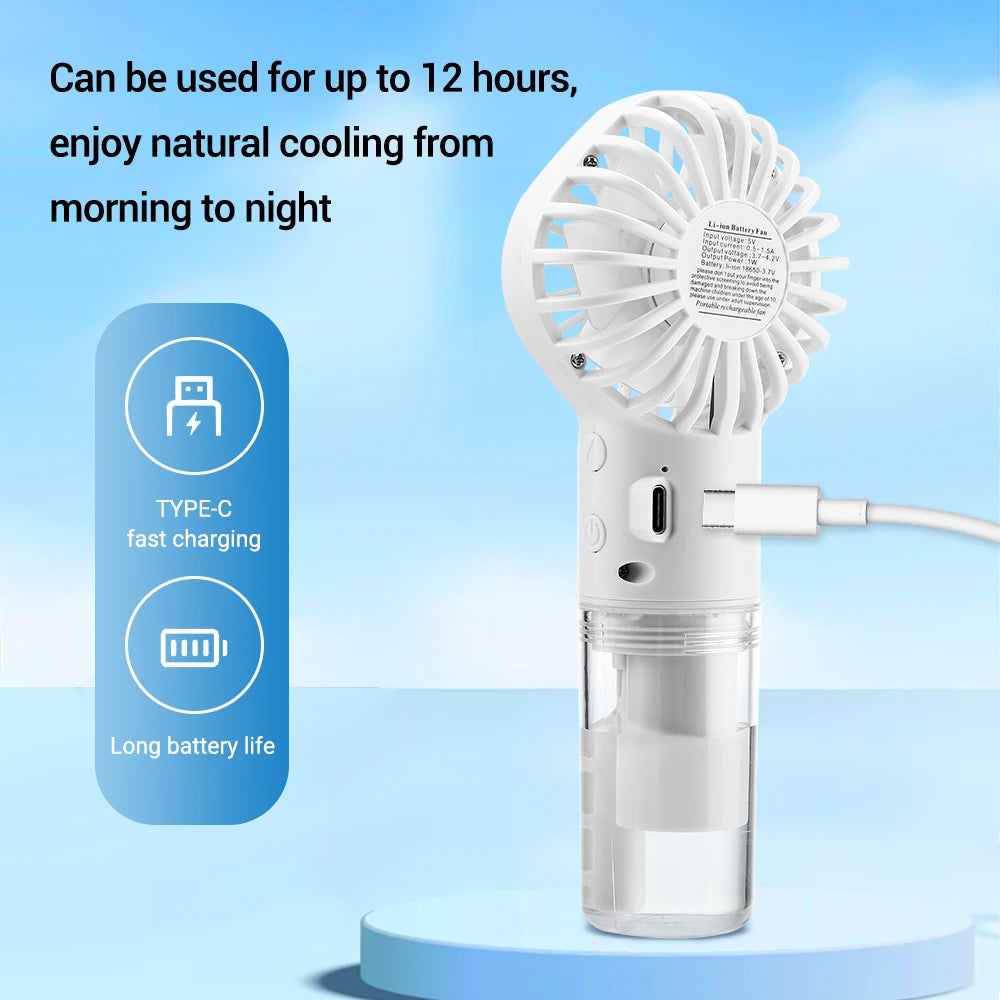 Handheld Spray Fan USB Personal Summer Cooling Fan Humidifiers Spray Hydration Fan 4 Speed Standing Fan For Camping Outdoor Peaceful Pleasures Health and Wellness