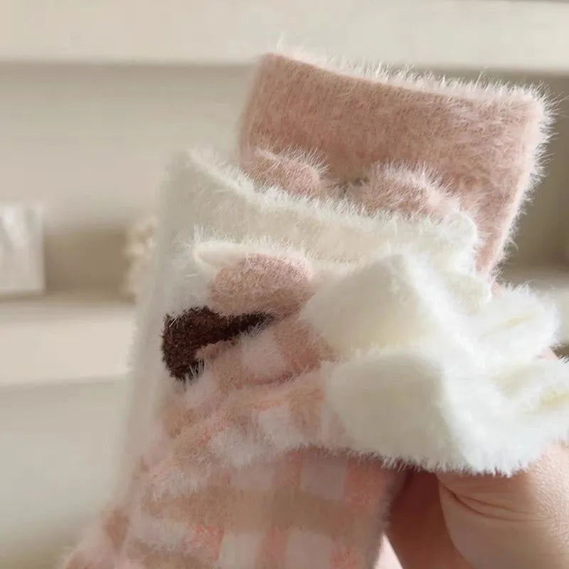 Rabbit Velvet Socks Children's Autumn and Winter Thick Warm Socks Floor Socks Plush Soft Breathable Pink Strawberry Girl Socks Peaceful Pleasures Health and Wellness