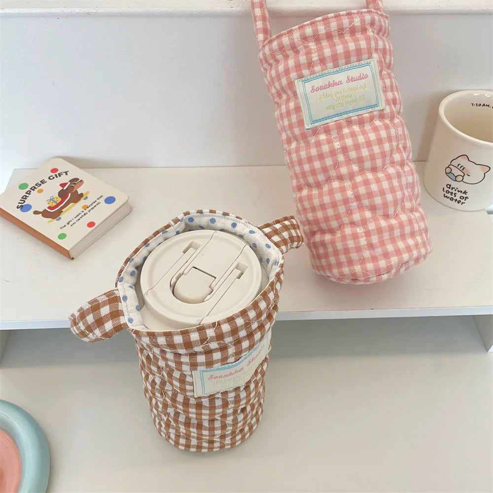 Handheld Cup Cover Fabric Clip Cotton Grid Water Bag Heat-resistant