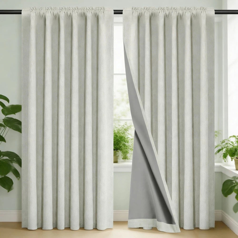 2 Panels Blackout Curtains Thermal Insulated Linen Curtain for Living Room Rod Pocket Light Blocking Drapes Window Treatment Peaceful Pleasures Health and Wellness Flaxen Grey W132xH213cm