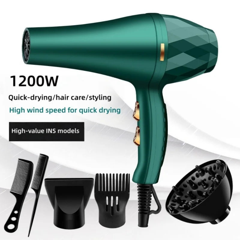 2026 Hot Selling Hair Salon Hair Dryer, Household Dormitory High-Power Cold Hot Air Blue Light Diffuser Hair Dryer Peaceful Pleasures Health and Wellness B-Green -5 EU