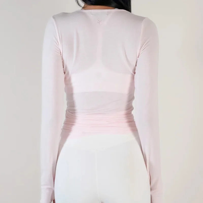 Women's Wrap Tie Front V-Neck Long Sleeve Yoga Sports Top
