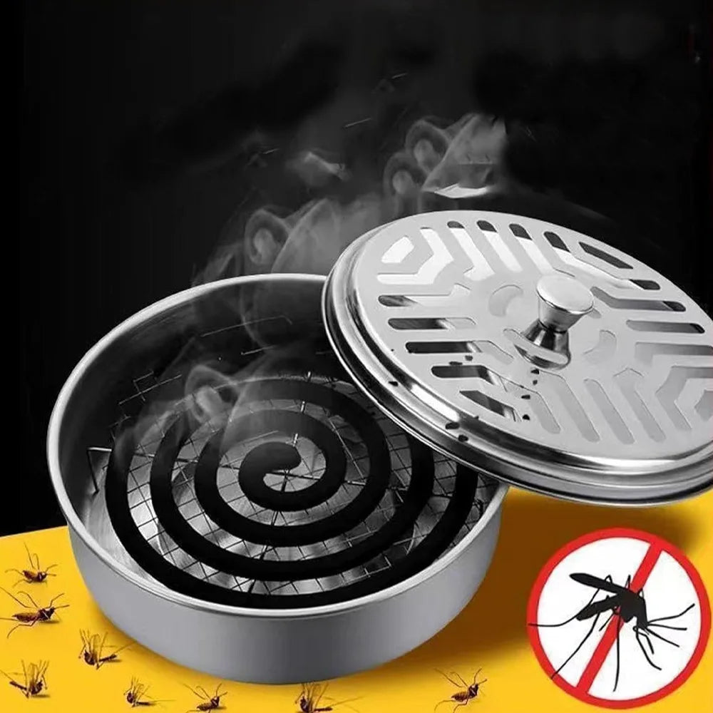 Mosquito Coils Holder Stainless Steel Mosquito Easy To Clean Anti-Mosquito Supplies Coil Box with Cover Round Mosquito Coil Tray Peaceful Pleasures Health and Wellness