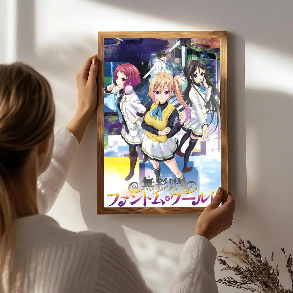 Anime M-Myriad Colors Phantom World Poster HD Self Adhesive Waterproof Wall Art Ideal for Home Office Dorm Bedroom Great Gift Peaceful Pleasures Health and Wellness White7 15X20cmNoframe