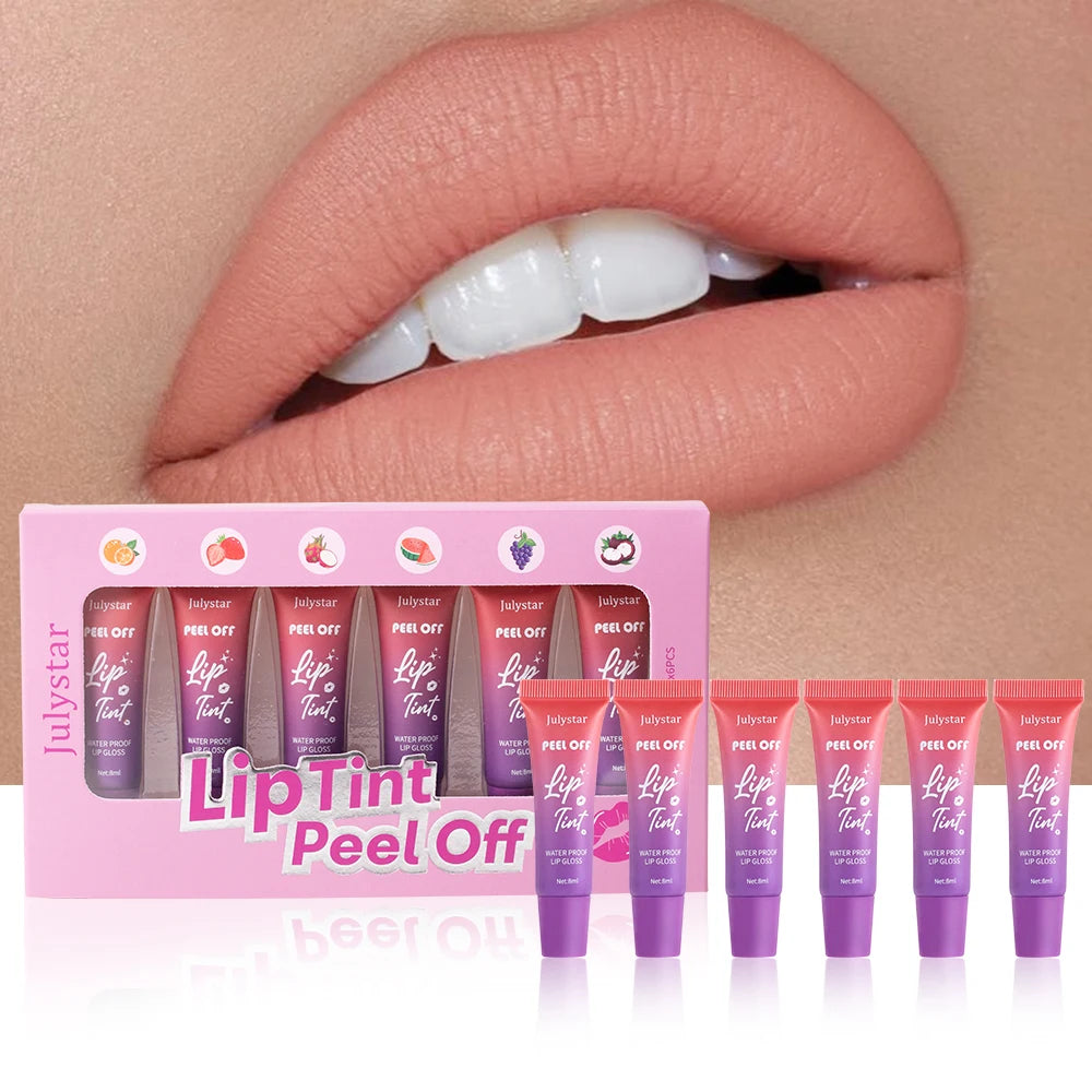 Julystar Stay Base Color Lip Tear-Off Lipstick Long Lasting Waterproof Matte Fruity Tear-Off Lip Glaze Set Peaceful Pleasures Health and Wellness