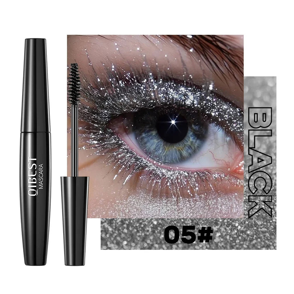 QIBEST 5 Colors Diamond Glitter Mascara Long Lasting Makeup 3D Volume Eyelashes Curling Shimmer Mascara Charming Eye Lash Tools Peaceful Pleasures Health and Wellness 05