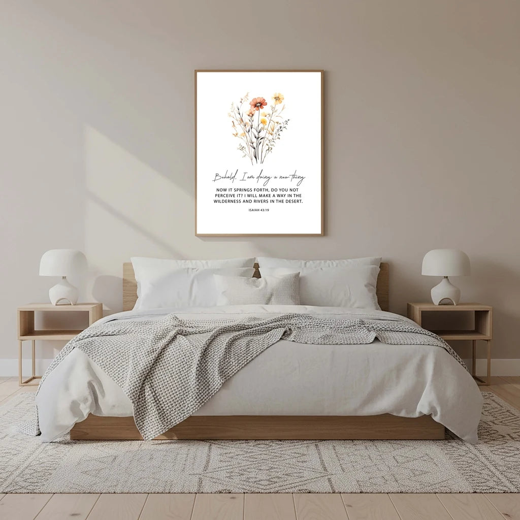 Christian Bible Verse Wall Art, Motivational Quote Flower Canvas Painting | Minimalist Poster for Living Room Bedroom Decor Peaceful Pleasures Health and Wellness