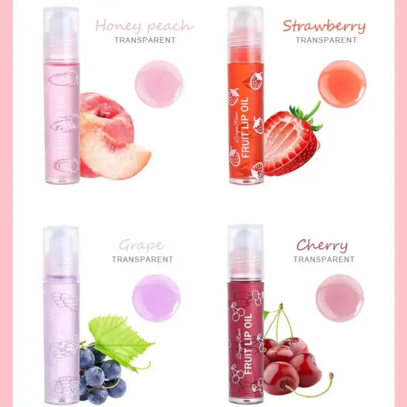 4-Pack Roll-On Fruit Lip Oil – Hydrating & Moisturizing Gloss Set