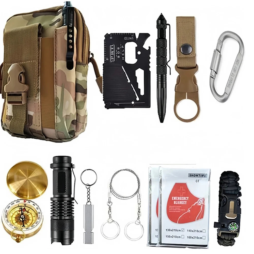 Outdoor Adventure Survival Kit SOS Emergency First Aid Kit Camping Equipments Medical Bag Self-defense EDC Pouch ifak Peaceful Pleasures Health and Wellness Camouflage