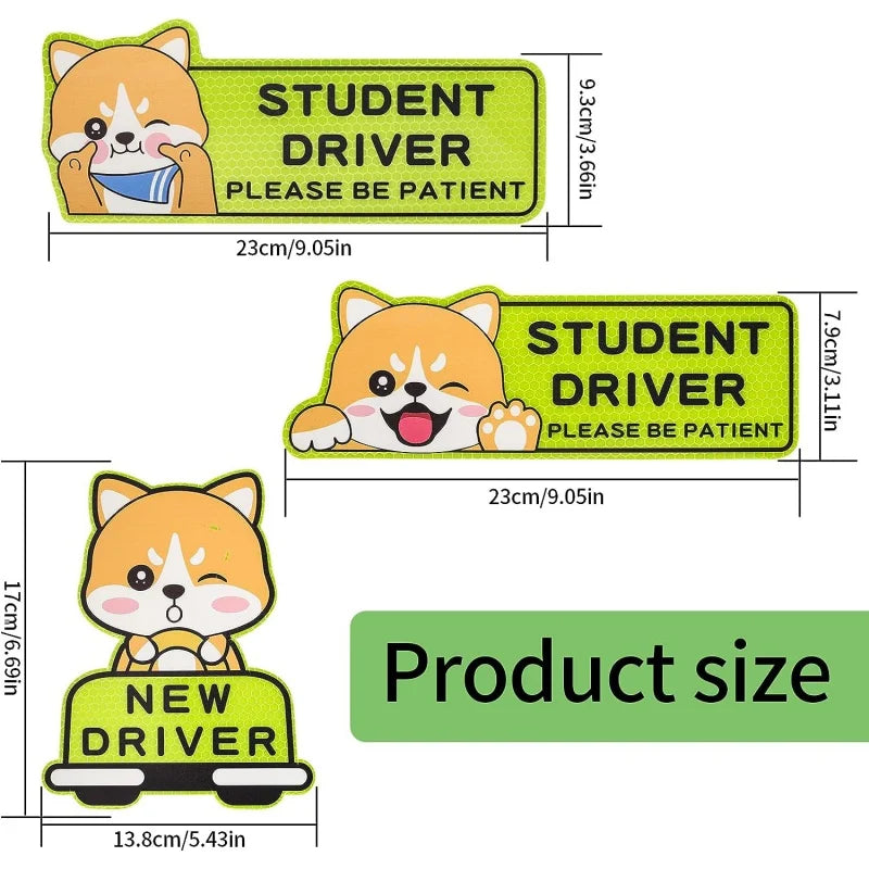 4-Pack Reflective Student Driver Car Magnets – Cartoon Dog