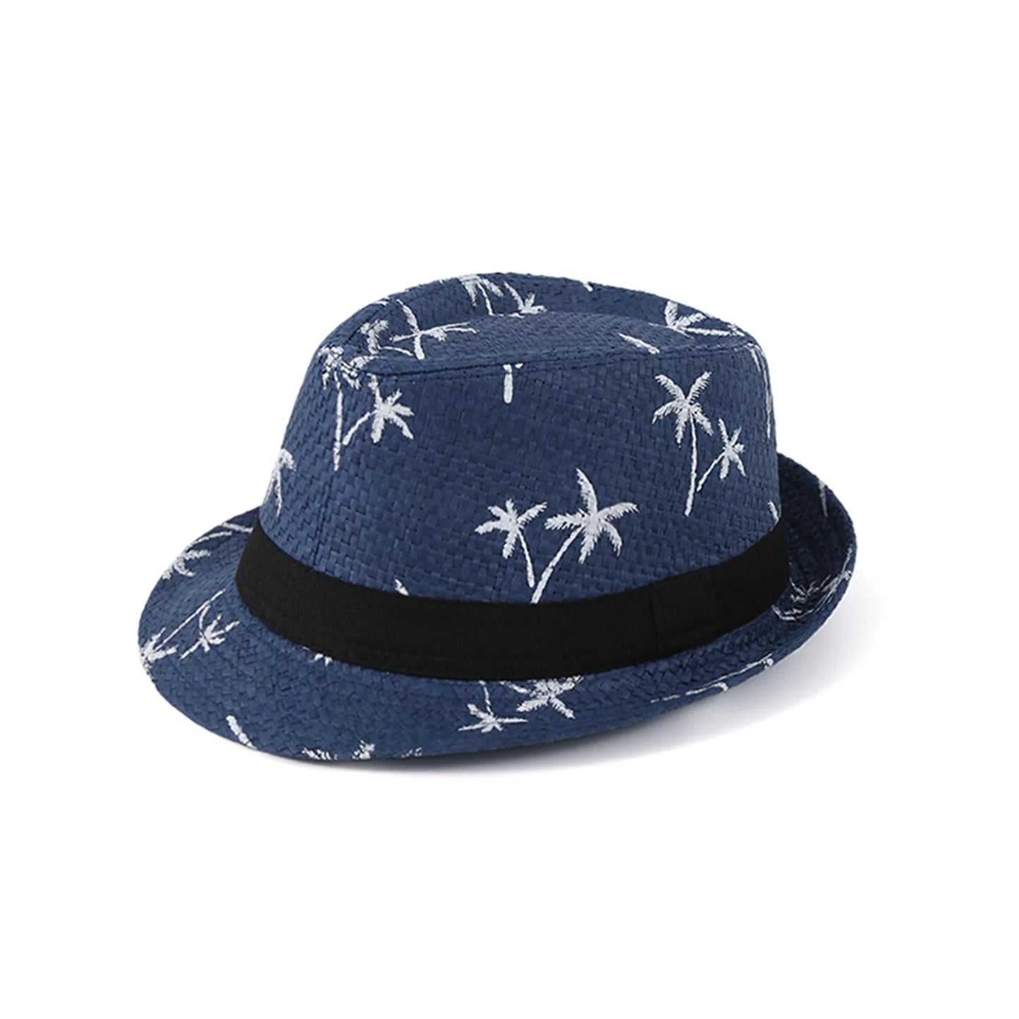 Summer Beach Woven Sun Hats Men Women Coconut tree print Jazz Sun Protection Travel Outdoor Panaman Straw Hats Unisex Peaceful Pleasures Health and Wellness Blue 58