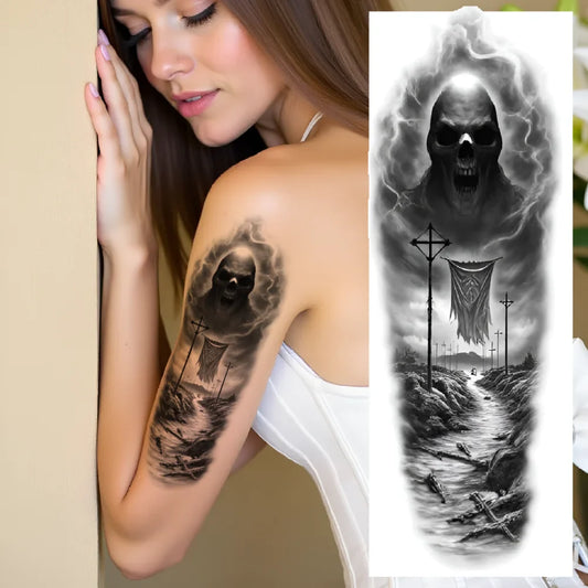3-Pack Skull & Grim Reaper Temporary Tattoos – Black & Grey Temporary Tattoo Set Oasis Select