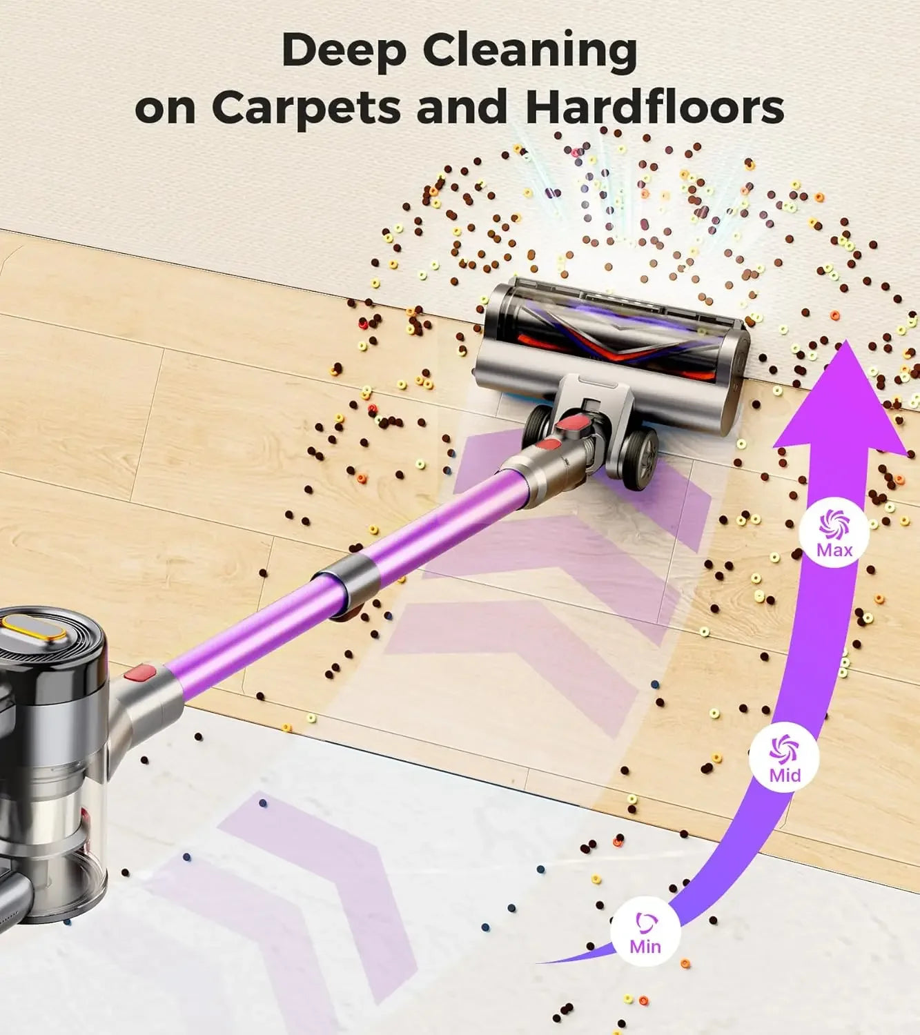 550W 45Kpa Cordless Vacuum Cleaner, 60-Min Runtime, Self-Standing, Anti-Tangle Brush for Home and Carpet Peaceful Pleasures Health and Wellness