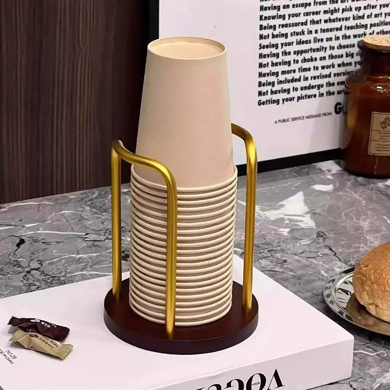 Wooden Disposable Cup Dispenser Rack & Mug Organizer Stand