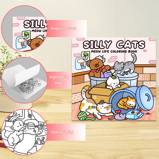 24 Page Selling Cute Cat Coloring Book Student Stress Relief Cartoon Peaceful Pleasures Health and Wellness