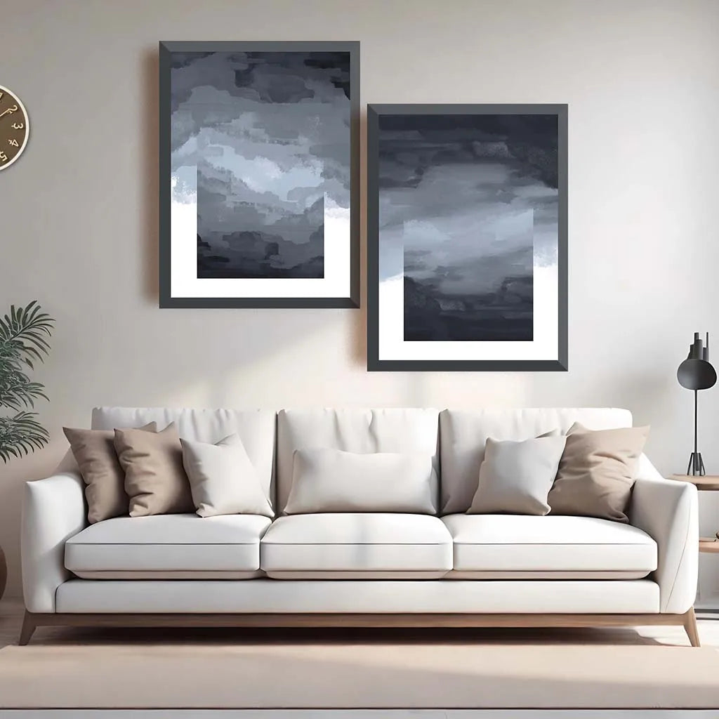 Abstract Black White Grey Canvas Wall Art | Modern Ink Poster Canvas Wall Art Peaceful Pleasures Health and Wellness