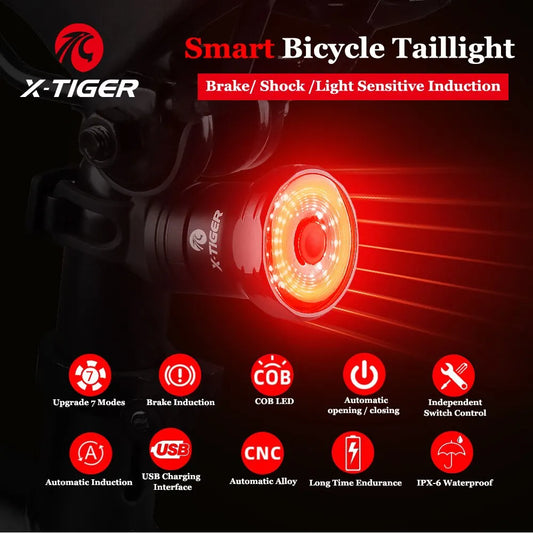 X-TIGER Smart Brake Sensing Bike Tail Light – IPX6 USB-C LED Bicycle Tail Light Oasis Select