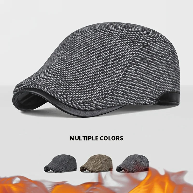 1pc Men's Autumn Winter Fleece-lined Newsboy Cap, Casual Fashion Detective Hat/Painter Hat, Adjustable Tweed Beret Peaceful Pleasures Health and Wellness