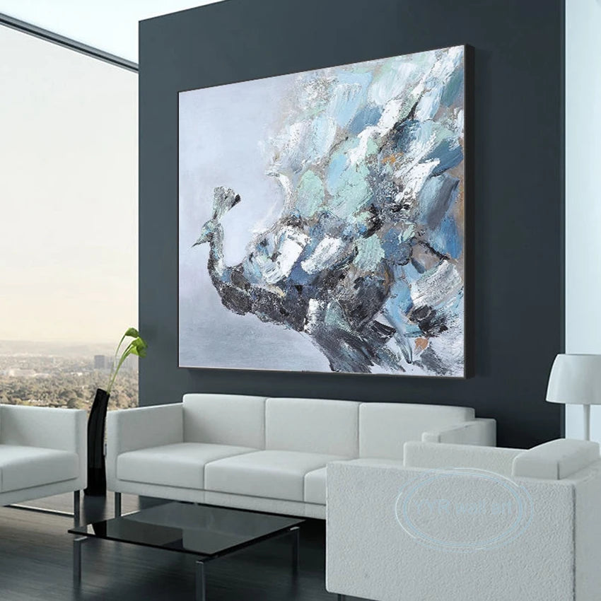 Handmade Animal Oil Painting Abstract Beautiful Peacock Canvas Decoration Hanging Poster Living Room Bedroom Restaurant Porch Peaceful Pleasures Health and Wellness