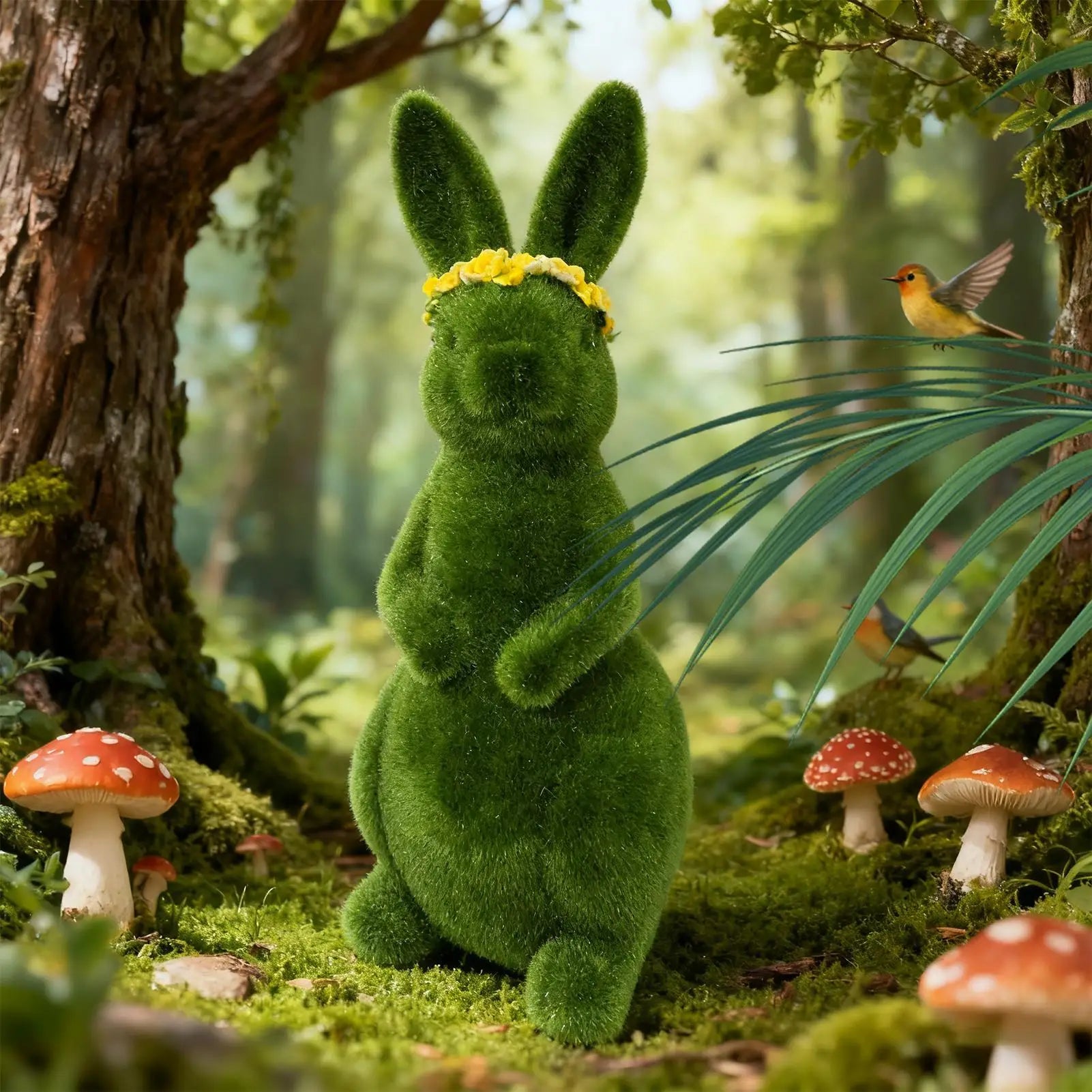 Flocked Easter Bunny Spring Figurine Easter Decorations Outdoor Resin Moss Bunny Decoration For Indoor Home Desk Table Shelf Peaceful Pleasures Health and Wellness
