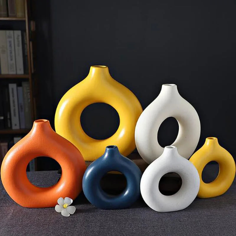 HEYYES Porcelain Doughnut Vase | Ceramic Flower Pot Home Decor