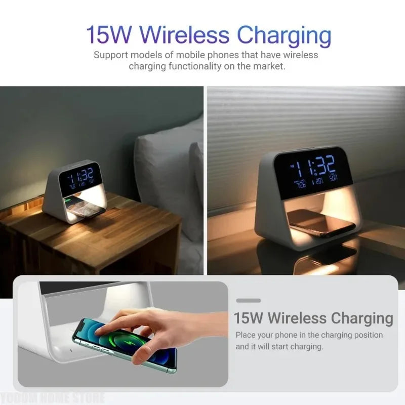 3-in-1 Bedside Alarm Clock | Wireless Charging & Night Light