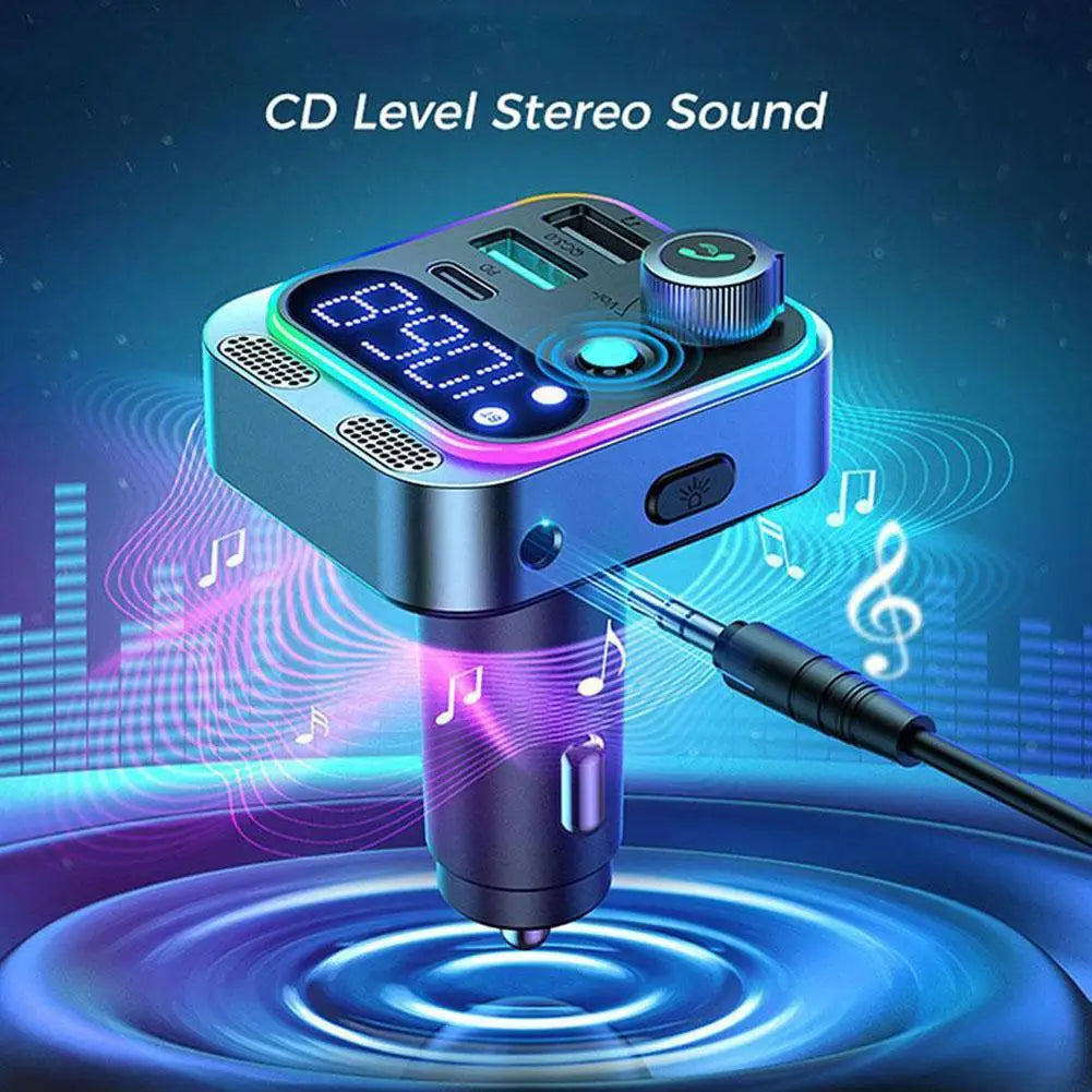 Bluetooth FM Transmitter for Car – 48W Fast Charge & Dual Mics