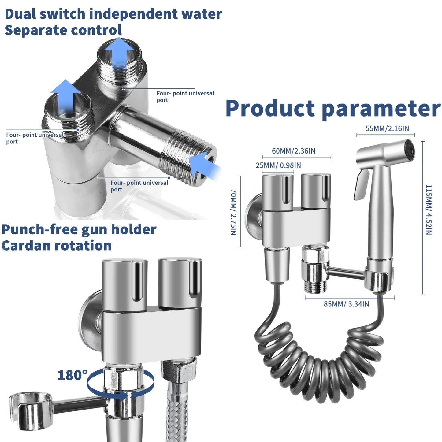 Handheld Bidet Sprayer Set – Stainless Steel Toilet Spray Gun
