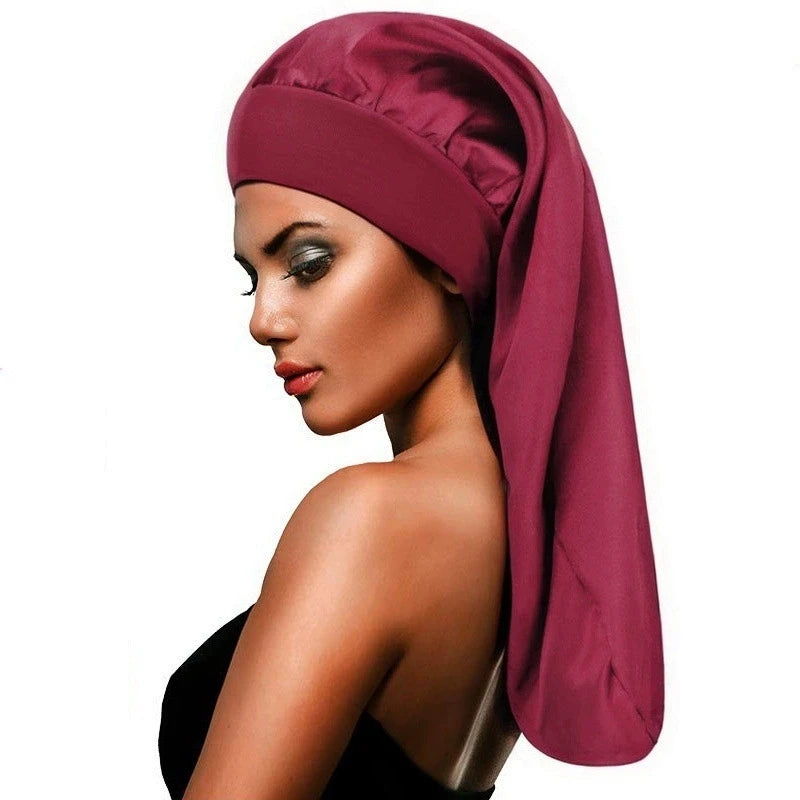 Large Satin Sleep Bonnet – Silky Night Cap with Adjustable Button