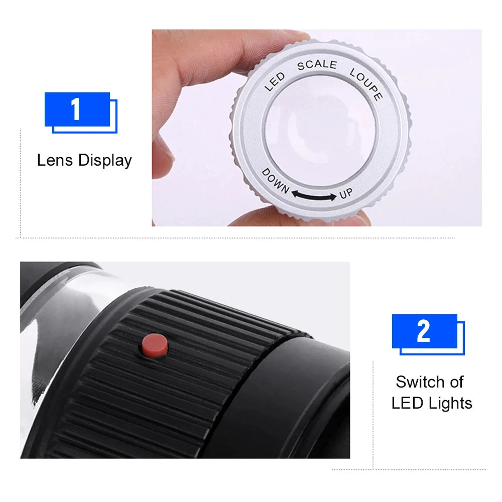 LED Scale Loupe 30X Adjustable Magnification Magnifier Metal Cylinder Mirror with Scale Small Reading Mirror Jewelry Magnifier Peaceful Pleasures Health and Wellness