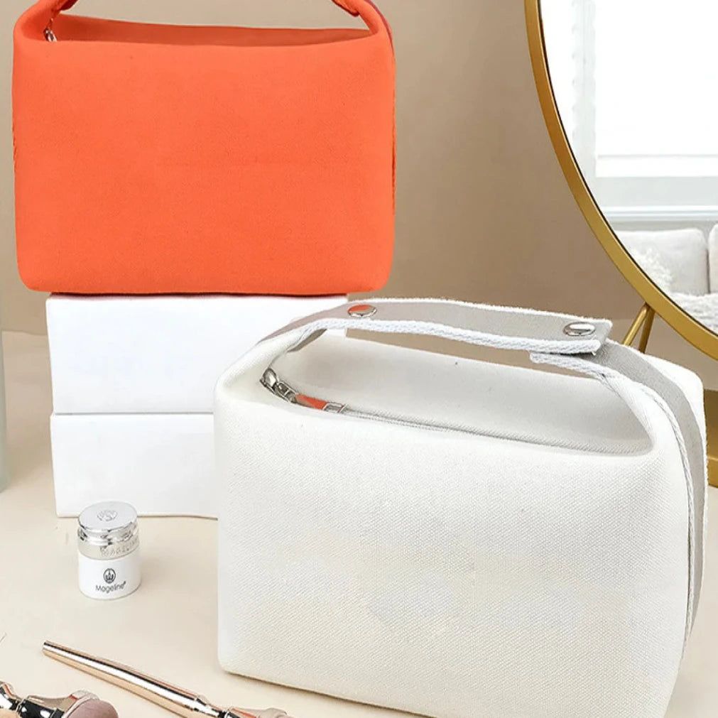 Large Canvas Makeup Bag – Portable Travel Cosmetic Pouch