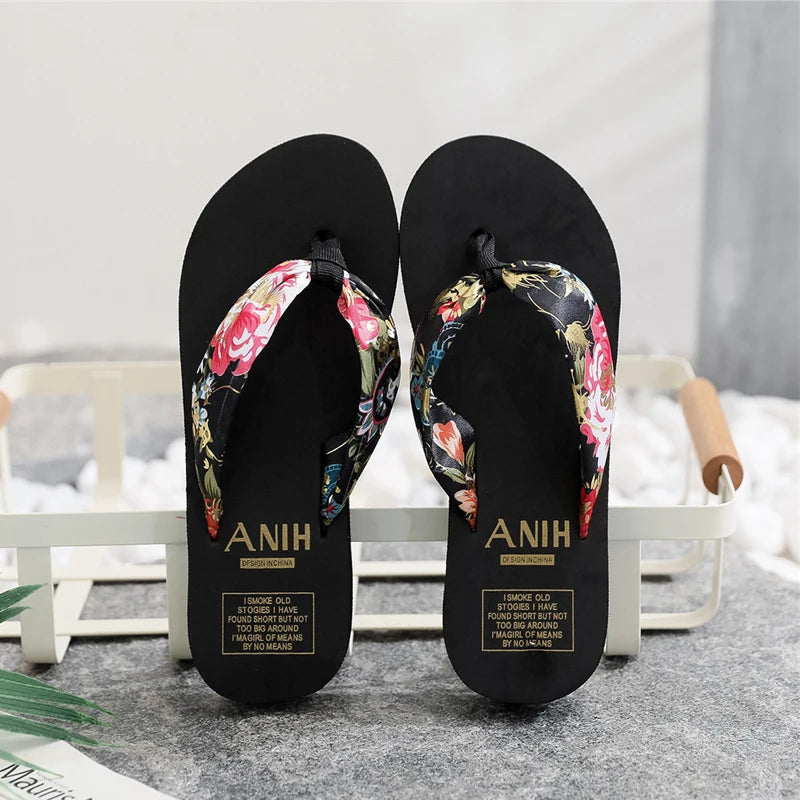 Women's Satin Print Flip-Flops | Non-Slip Summer Beach Sandals