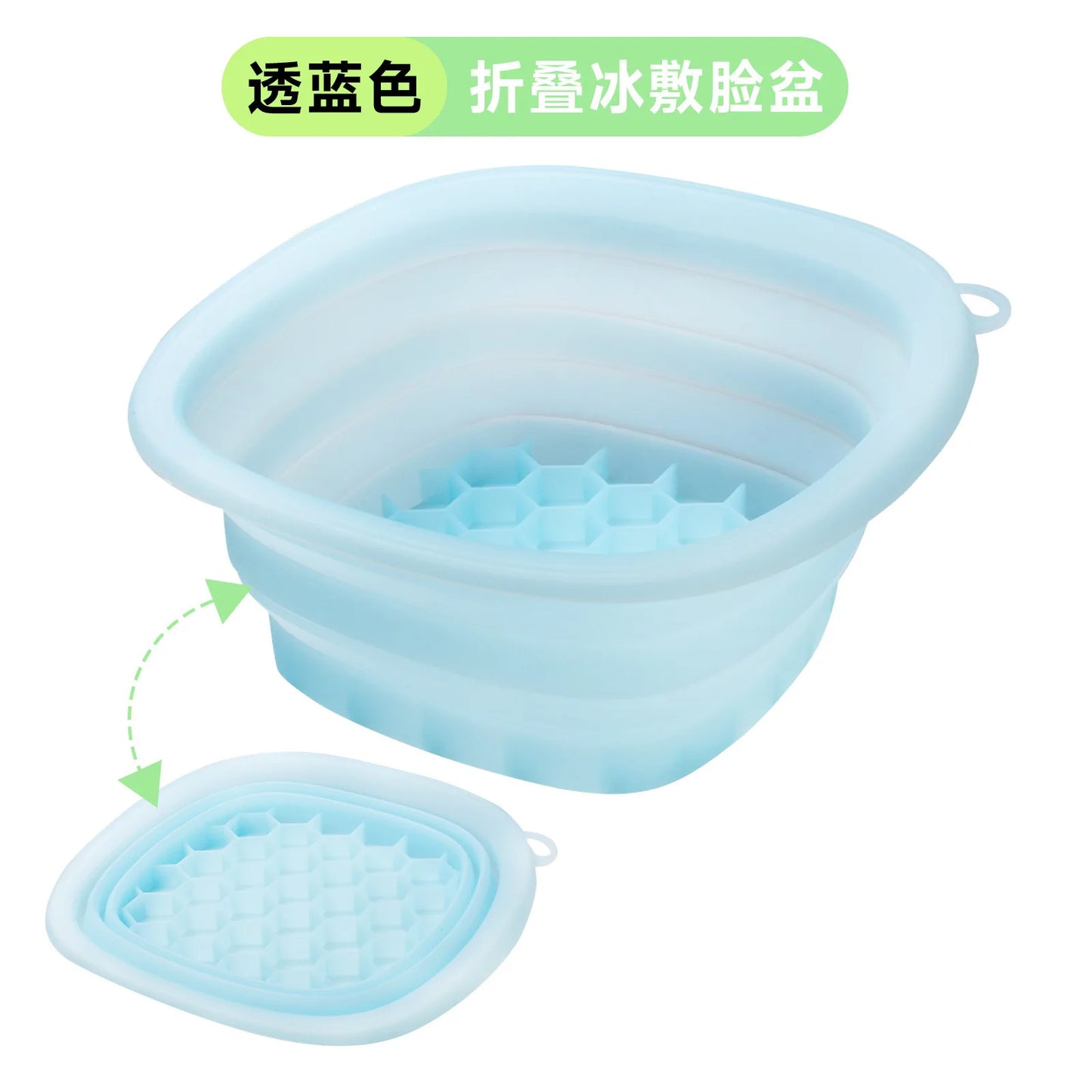 Foldable Face Ice Bath Bowl Facials Plunge Washbasin Silicone Portable Travel Home Skincare Ice Facials Bath Peaceful Pleasures Health and Wellness Blue