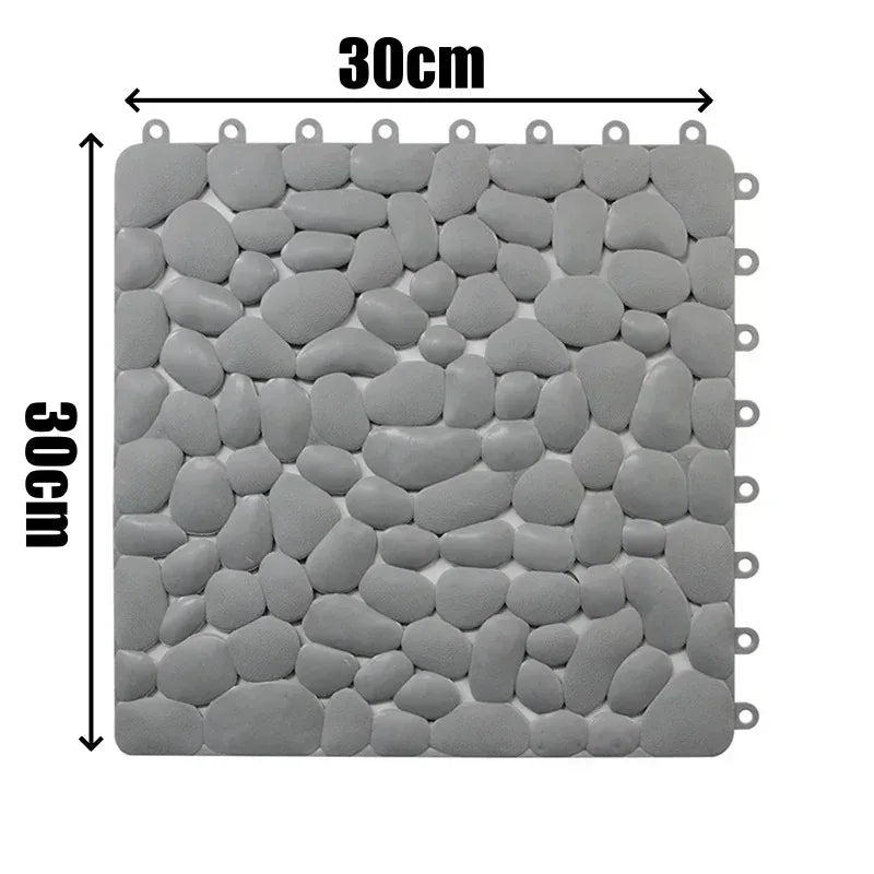 Non-Slip Pebble Bath Mat 30×30cm | Waterproof Splicing Shower Pad