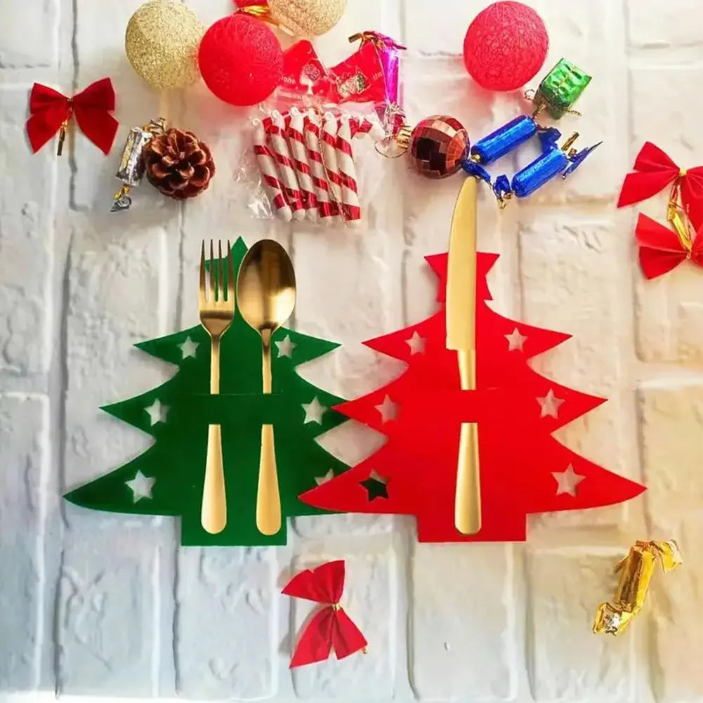 12pcs, Christmas Tree Placemats, Felt Fork and Spoon Bag Set, Suitable for Christmas and Other Holiday Party Table Decoration Peaceful Pleasures Health and Wellness