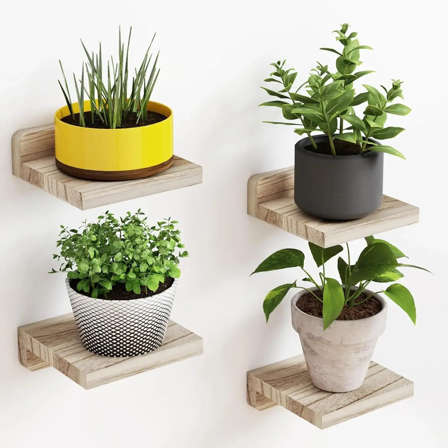 4-Pack Small Floating Wood Shelves – 5" Mini Wall Display Ledges