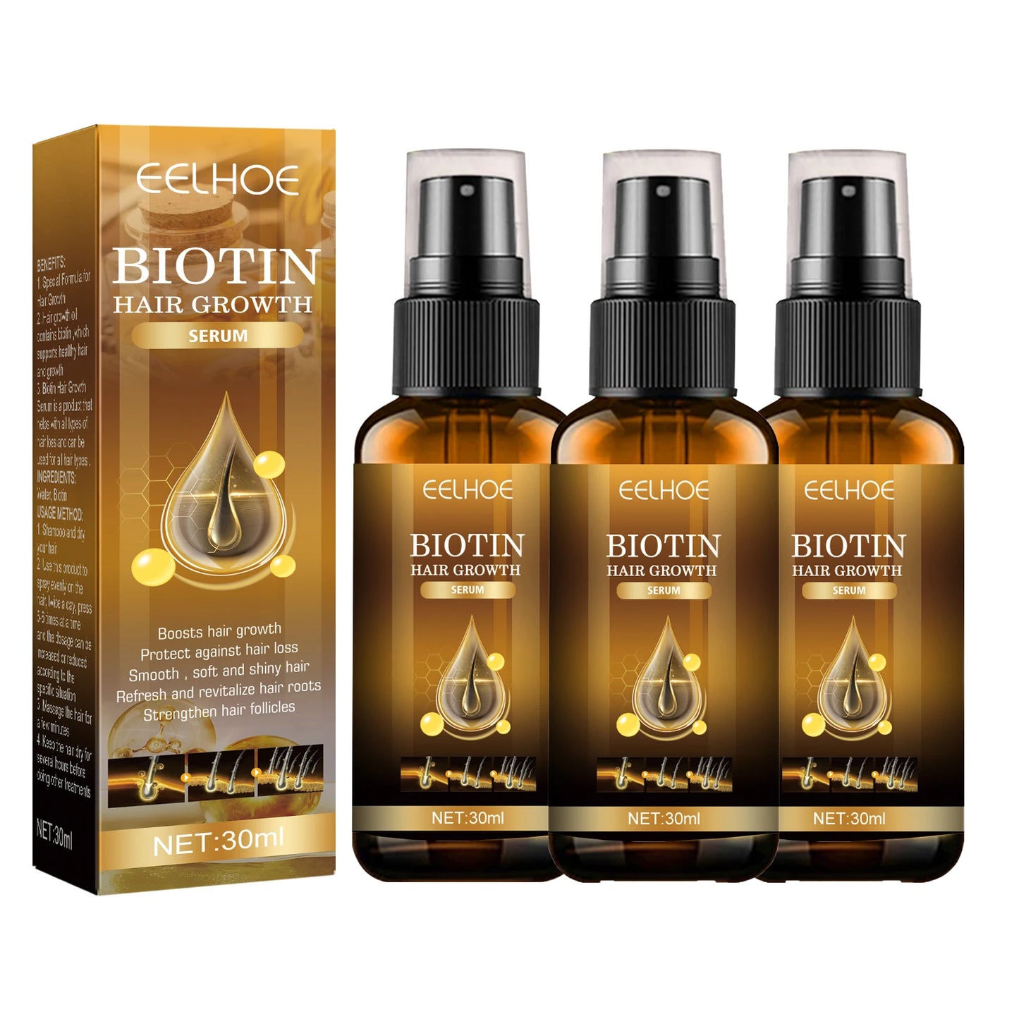Biotin Hair Care Spray Nourish Scalp Hair Follicle Reduce Hair Loss Stabiliz Hair Root Refresh Oil Control Natural Plant Essence Peaceful Pleasures Health and Wellness Pack of 3