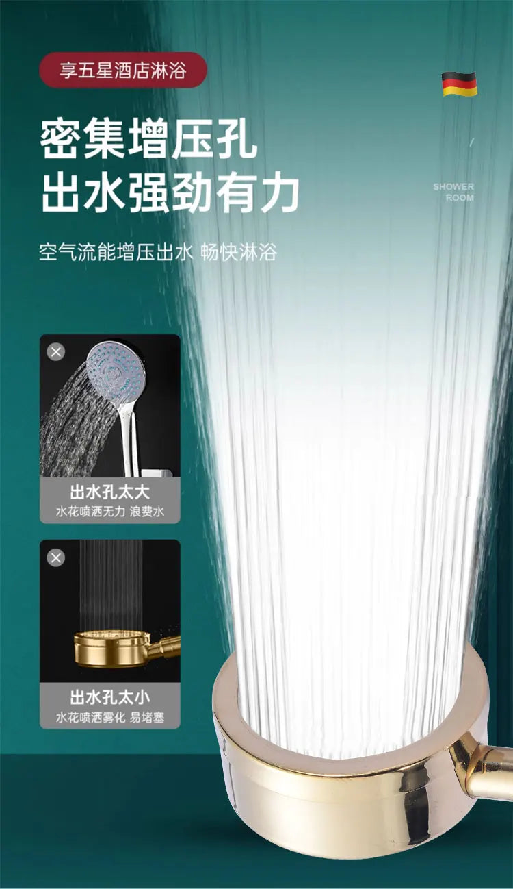 Gold SUS 304 Stainless Steel Rainfall Handheld Shower Head Set