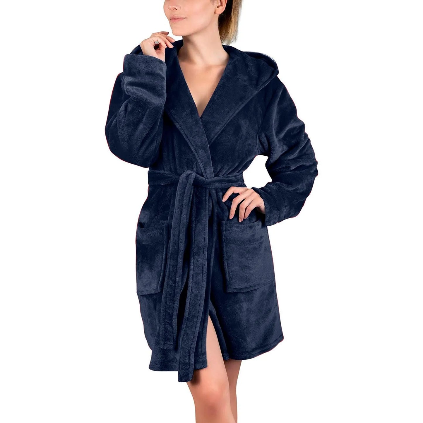 Women's Hooded Kimono Bathrobe | Long Soft Robe with Waist Tie
